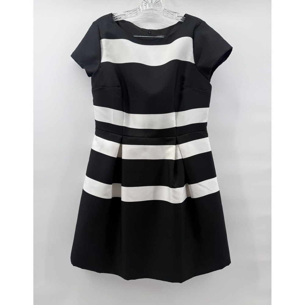 Ann Taylor Petite Black White Striped Fit Flare Dress 10P NWT Classic Preppy